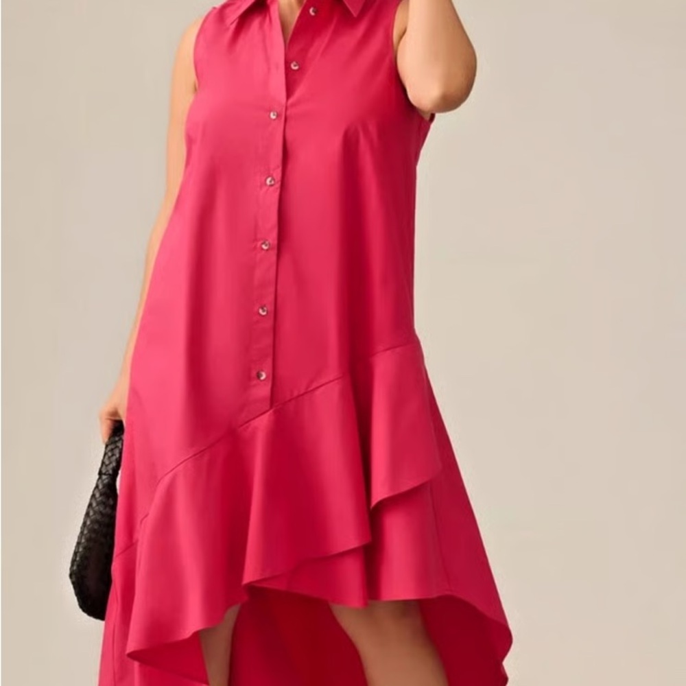 Anthropologie Maeve pink asymmetrical button-down ruffle midi dress XS